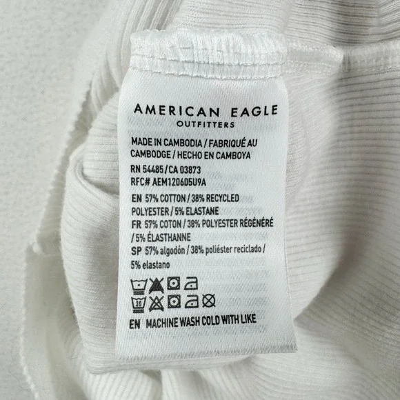 American Eagle Womens White Ribbed Crew Neck Tank Top Curved Hem Size Small - Picture 4 of 6